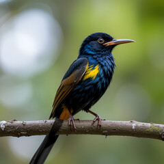 Fototapeta premium Long-tailed paradise whydah (Vidua paradisaea) or east paradise whydah is from the family of Passeriformes and Viduidae. Small passersby with short stump bills that can be found in Sub-Saharan Africa
