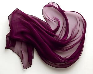 A flowing purple fabric piece against a white background appears elegant