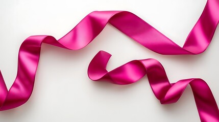 A pink ribbon elegantly draped against a bright white backdrop