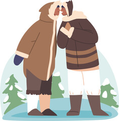 Cute Eskimo couple kissing vector illustration