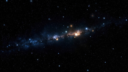 A stunning spiral galaxy with bright colors glimmers in the night sky, surrounded by numerous stars twinkling against the backdrop of the universe. The cosmic beauty fascinates and inspires awe