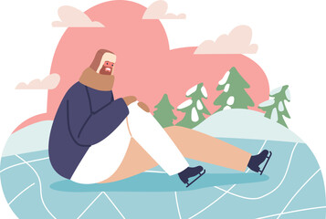 Man skating injuring knee vector illustration