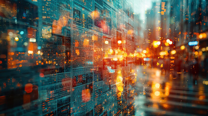 Obraz premium A panoramic view of a newspaper's world news section, close-up on the headlines, highlighting the interconnectedness of our global community 