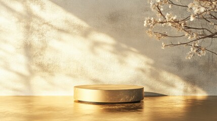 3D Gold podium with gold stage product display. Minimal scene for mockup products, stage showcase, promotion display.