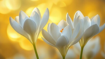 Obraz premium Delicate white crocuses in warm sunlight