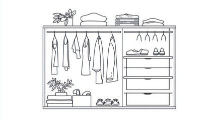 Organized wardrobe, clothes, shoes, and linens