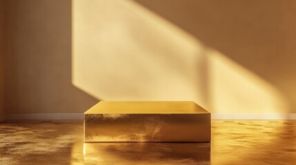 3D Gold podium with gold stage product display. Minimal scene for mockup products, stage showcase, promotion display.