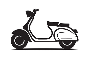 Obraz premium Classic Retro Scooter Black Silhouette Icon: Urban Transportation Vector for Vintage Design