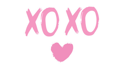 Greeting lettering XO hugs and kisses letter hand drawn grunge phrase, pink lover sign doodle style, love stickers for daily planner and diary, love concept, Hugs and kisses abbreviation drawn in ink