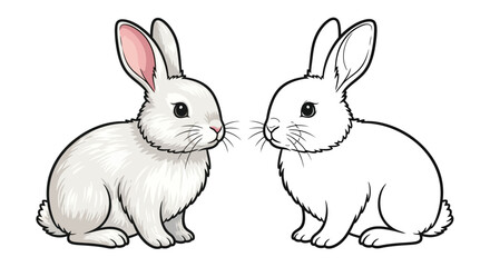 Obraz premium Asian Rabbit Coloring Sheet Featuring Full Color and Clean Line Art for Young Animal Lovers
