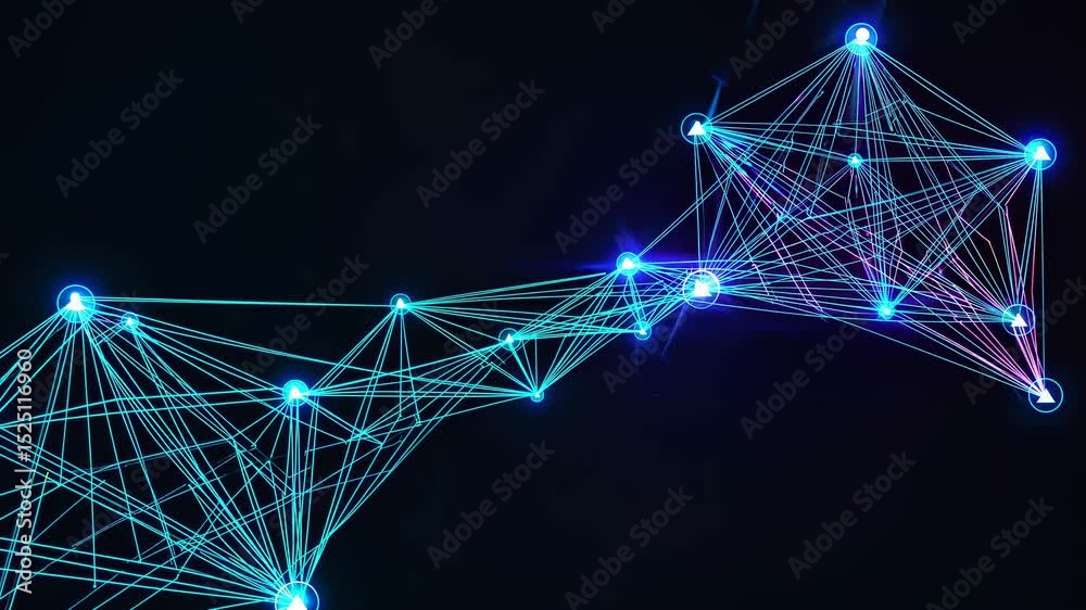 Leinwandbilder Exploring the connections in a digital network through luminous blue patterns and structures