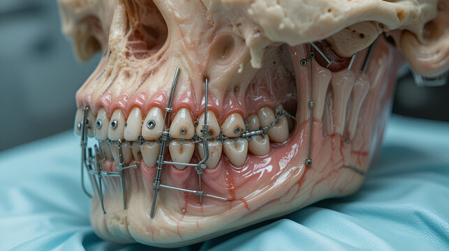 Fixation of a fracture of the lower jaw. Frame of external bone fixation.