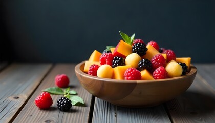 vibrant fresh fruit salad on a clean minimal background