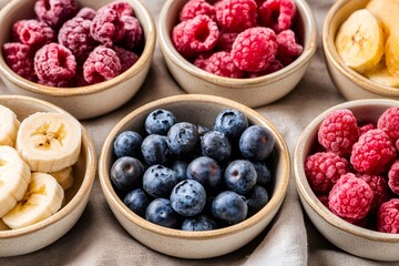 Frozen and fresh fruit offering healthy choices in bowls