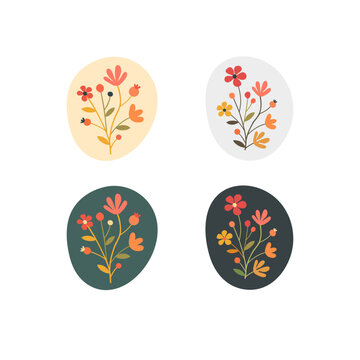 Set of stylized flowers. Vector illustration.