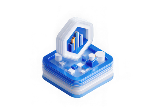 3D illustration of finance chart, blue square platform