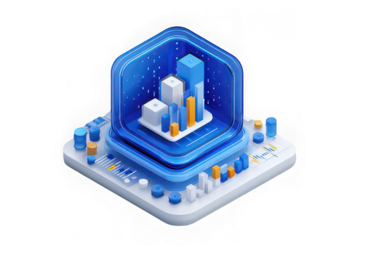 3D bar chart, data analysis, finance, investment, blue, modern