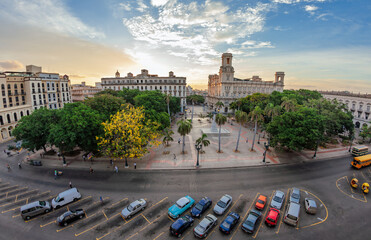 Cuba, old Havana, view of the central park in the early morning.