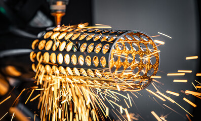 CNC Laser and gas cutting of metal, modern industrial technology.