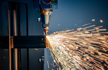 CNC Laser and gas cutting of metal, modern industrial technology.