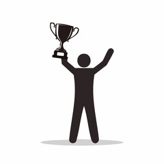 Silhouette of a person celebrating victory by holding a trophy high above their head