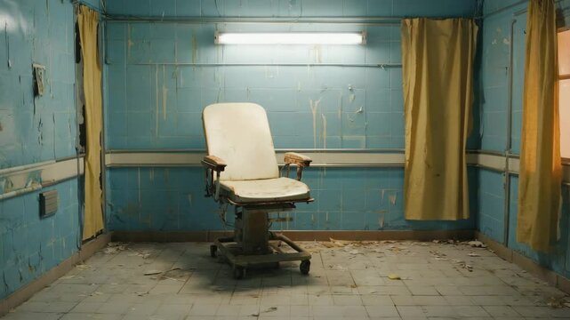 Rusty Examination Chair in Dilapidated Hospital Room