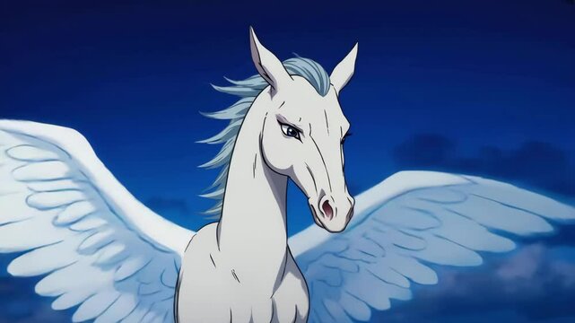 Majestic Pegasus Spreading Wings Against Night Sky Animation

