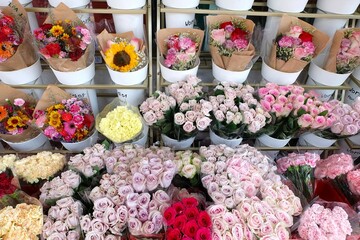 The flower shop with a variety of flowers, colorful flowers, closed-up flowers