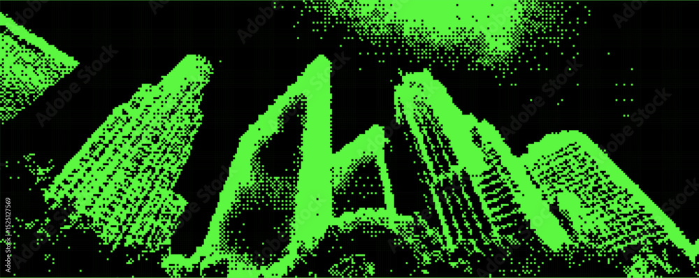 Aufkleber a striking view of towering skyscrapers bathed in bright green light under a night sky. bitmap overl