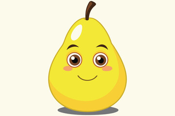 Smiley cartoon yellow pear fruit illustration with a happy face