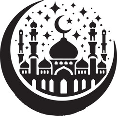 Happy islamic new year silhouette background. New Year Islamic greeting card design with mosque silhouette. Vector illustration 90