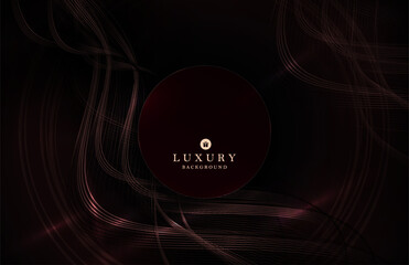 Dark composition with a round frame, ribbons of gold and copper shades on a black background.