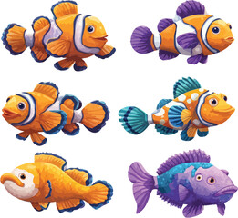 Fototapeta premium Clownfish Cartoon Character Mascot Vector – Cute Ocean Animal Illustration for Kids’ Projects, Branding, and Sea Life Themes