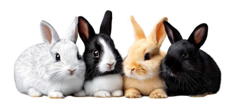 Cute small rabbits sitting next to each other on transparent background