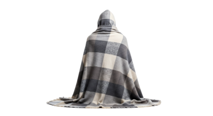 Person wrapped in cozy blanket for warmth and comfort on a cold day in winter for relaxing time on a transparent background