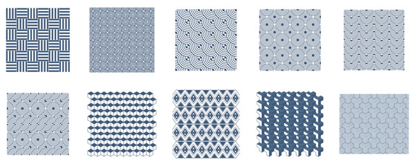 Set of Indigo Blue Geometric Pattern, Modern Abstract, Geometric Texture, Modern Graphic Design Elements