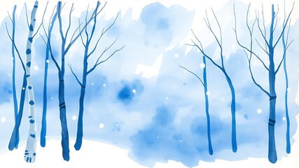 Abstract watercolor painting of a winter birch forest scene