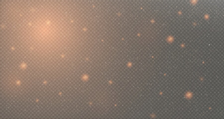 Sparkling magic dust particles bokeh on transparent background, dust sparks and stars shine with special light, Christmas light effect sparkle, glitter, glow lights, vector illustration.