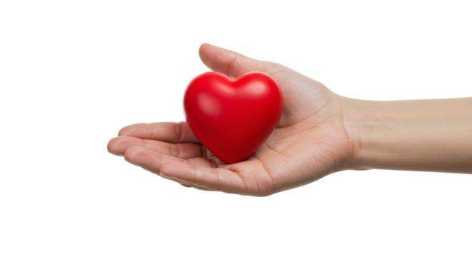 Red heart in hand love and care concept for valentine's day and donation with black background image on a transparent background - Powered by Adobe
