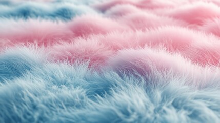 A soft, dreamy landscape made entirely of fluffy, fur-like textures in pastel shades of blue and pink
