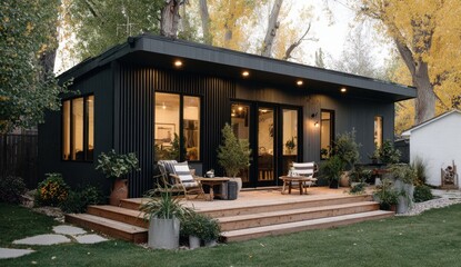 Fototapeta premium Modern house with patio in backyard