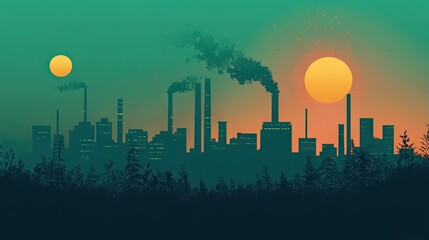 A minimalist illustration of a green industrial revolution concept.