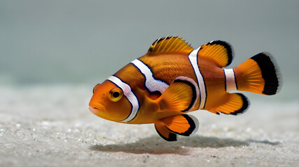 Colorful clownfish swimming in clear ocean water, vibrant marine life for underwater or aquatic themes.

