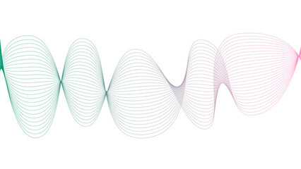 Vector curvy abstract line art wavy flowing dynamic colorful lines white background in concept music or sound, wave, wind, information flow