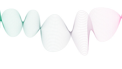 Vector curvy abstract line art wavy flowing dynamic colorful lines white background in concept music or sound, wave, wind, information flow