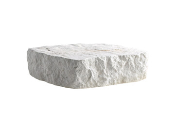 Rough textured white marble stone block with natural veining and weathered edges, isolated on a transparent background