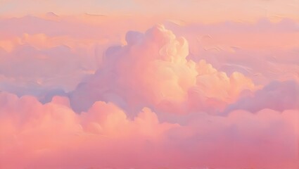 Fototapeta premium Pastel Pink Sunset Cloudscape A Dreamy, Serene, and Beautiful Aerial View of Fluffy Clouds at Dusk