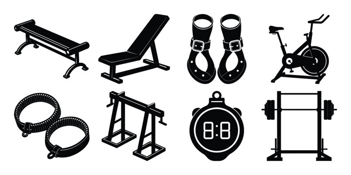 Fitness Equipment Icons Gym Workout Gear and Accessories Illustrations