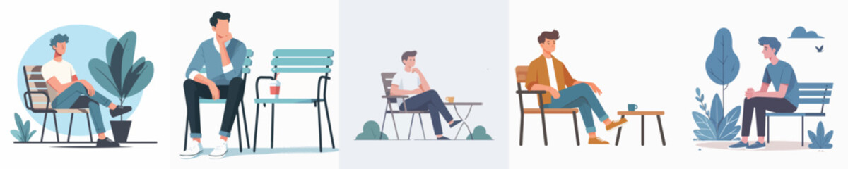 male character vector on park chair