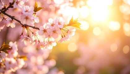 Fototapeta premium Cherry blossoms sunset spring bloom.